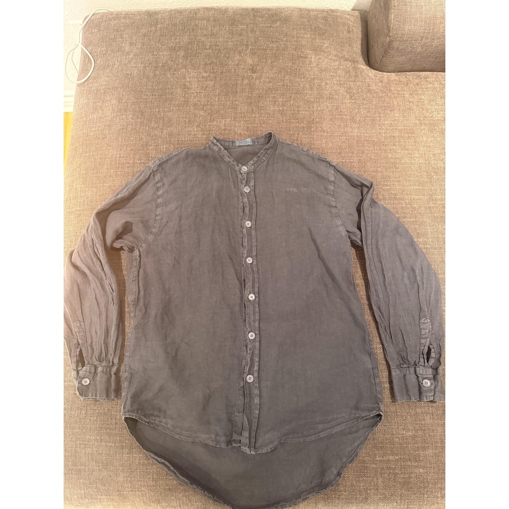 CP Shades Shirt Womens Medium Gray 100% Linen Button Front Tunic Top Long Sleeve - Picture 10 of 16
